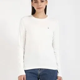tommy hilfiger Women Slim Fit Round-Neck T-Shirt with Logo Print-picture-37