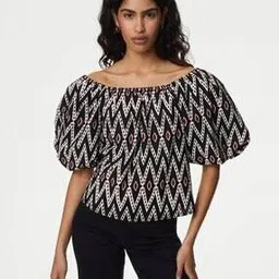 marks & spencer Women Geometric Print Relaxed Fit Square-Neck Top-picture-35