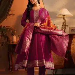 libas art Women Embroidered Anarkali Kurta Suit Set-picture-25