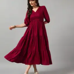 Women V-Neck Fit & Flare Dress -image-27