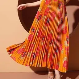 zwerlon x ag Women Floral Print Pleated A-Line Skirt-picture-12