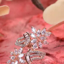 saraf rs jewellery Women Rose Gold-Plated American Diamond-Studded Floral Adjustable Ring image 1