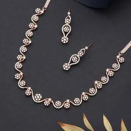 Women Rose Gold Plated Stones Studded Jewellery Set-image-19