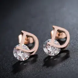 jewels galaxy Rose Gold-Plated Cubic Zirconia-Studded Alphabet D Stud Earrings-picture-49