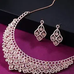 yellow chimes Rose Gold-Plated American Diamond-Studded Necklace & Earrings Set-picture-30