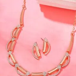 yellow chimes Women Rose Gold-Plated Stone-Studded Necklace & Earrings Set-picture-21