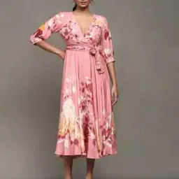 ritu kumar Botanic Print Midi Dress with Attached Belt-picture-51