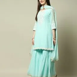 rangriti Women Embroidered A-Line Kurta with Sharara & Dupatta-picture-45