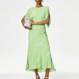 marks & spencer Printed V-Neck Midaxi Waisted Dress-picture-48