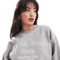Women Embroidered Rue De Moulin Graphic Oversized Sweatshirt-image-38