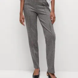 marks & spencer Twill Checked Straight Leg Trousers image 1