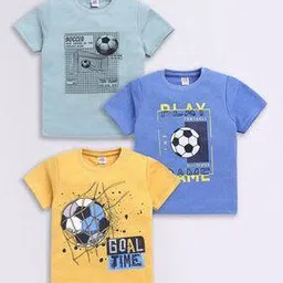 Boys Pack of 3 Printed Regular Fit Round-Neck Cotton T-Shirts-image-1