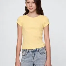 Girls Ribbed Slim Fit Round-Neck T-Shirt-image-80
