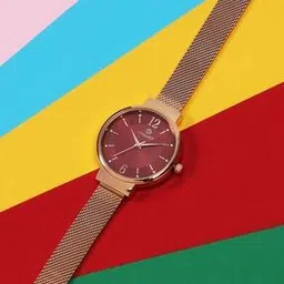 uniquest Burgundy Dial Analogue Fashion Watch with Mesh Strap for Women-picture-38
