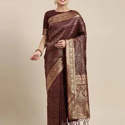 ri-wah Paisley Woven Kanjeevaram Saree with Contrast Border-picture-19
