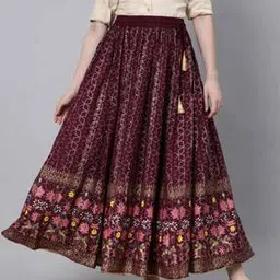 Geometric Print Flared Maxi Skirt-image-0