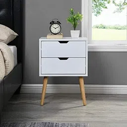 VASIL MART Bedside Tables, Wooden Nightstands with Solid Wood Legs & 2 Drawers, End Tables Storage Units for Living Room/Bedroom,etc .(White) image 5
