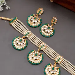 Silvermerc Designs Gold-Plated Pearls Beaded Choker Necklace Set image 1