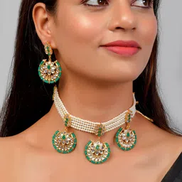 Silvermerc Designs Gold-Plated Pearls Beaded Choker Necklace Set image 5