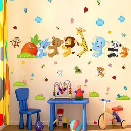 Jaamso Royals Orange & Blue Printed Self Adhesive Wall Sticker image 1