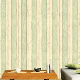 Jaamso Royals Green and Cream Striped Vinyl Self Adhesive Wallpaper-image-3