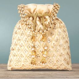 Peora Potli Bags for Women Evening Bag Clutch Ethnic Bride Purse with Drawstring (P27CRM)-picture-4