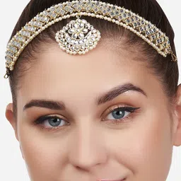 Zaveri Pearls  Gold-plated White Kundan Studded & Pearl Beaded Bridal Matha Patti image 1