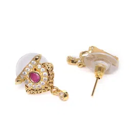 JEWELS GEHNA Black & Pink Gold-Plated AD-Studded & Beaded Mangalsutra & Earrings Set image 4