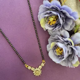 Digital Dress Room Gold-Plated White AD-Studded & Black Beaded Mangalsutra-picture-16