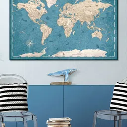 POSTERS AND TRUSS Blue & Beige World Map Printed Wall Art-image-51