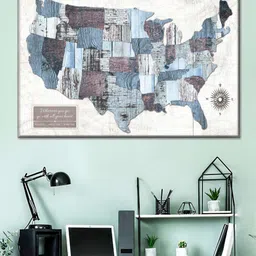POSTERS AND TRUSS White & Blue World Map Wall Art-picture-22