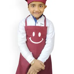 SWITCHON Maroon & White Smiley Printed Waterproof Apron With Elasticated Cap image 2