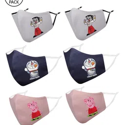 MASQ Kids Pack Of 6 Blue & Pink Cartoon Characters 4-Ply Reusable Outdoor Face Mask-picture-38