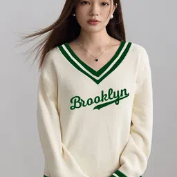 CLAFOUTIS Typography Print V-Neck Drop Shoulder Sleeves Oversized T-shirt With Mask-picture-39