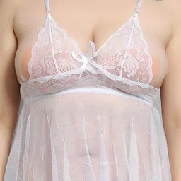 COLOR STYLE Plus Size Self Design Shoulder Straps Baby Doll With Mask image 5