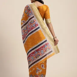Saree mall Mustard & White Art Silk Kalamkari Ethnic Printed Bagru Saree image 2