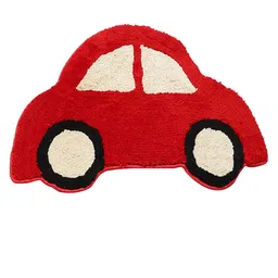 Saral Home Red & Cream Car Shaped Soft Microfiber Anti Slip Floor Mat image 3