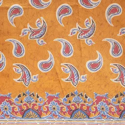 Saree mall Mustard & White Art Silk Kalamkari Ethnic Printed Bagru Saree image 3