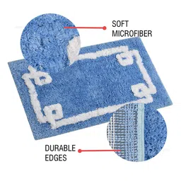 Aura Turquoise Blue & White Printed Rectangular 1850 GSM Anti Skid Bath Rug image 5