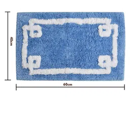 Aura Turquoise Blue & White Printed Rectangular 1850 GSM Anti Skid Bath Rug image 2