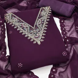 KALINI Embroidered Silk Georgette Unstitched Dress Material image 3