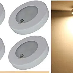Mufasa 3 Watt White Body Ultra Thin 6CM Diameter Led Surface Panel, Cabinet,Slim Round Style Flush Mount Ceiling Lamp, Pack of 4 (Warm White)(Aluminium) image 1
