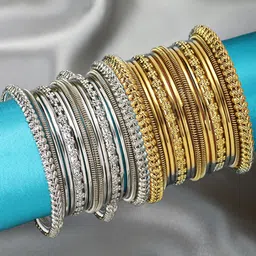Peora Women Set of 32 Oxidised Gold-Plated & Silver-Plated Metal Bangles-image-12
