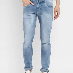 Routeen Men Blue Slim Fit Heavy Fade Stretchable Jeans-picture-32