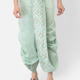 DEYANN Men Green & Pink Printed Silk Dupion Silk Dhoti Pants-picture-44