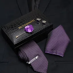 MUTAQINOTI Men Dotted Pattern Silk Formal Accessory Gift Set-image-22
