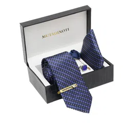 MUTAQINOTI Men Contrast Blue Silk Blend Necktie Accessory Gift Set-image-87