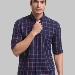Parx Men Blue Slim Fit Windowpane Checks Checked Casual Shirt-image-34