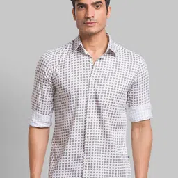 Parx Men White Pure Cotton Printed Spread Collar Roll Up Sleeves Casual Shirt-image-88