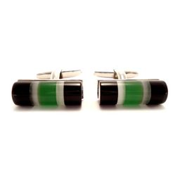 PELUCHE Silver-Toned & Black Cylindrical Frameless Stone Cufflink-picture-3